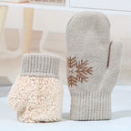 Moufle femme camel en velours, motif flocon de neige