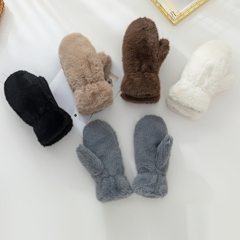 Moufle femme en fausse fourrure, vue de la paire complète