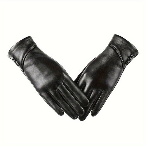 Gants cuir femme noirs, boutons au poignet, vue d'ensemble