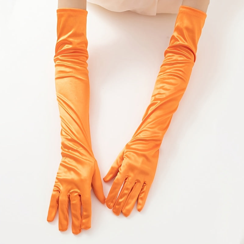 Gants longs femme satin coloris tangerine