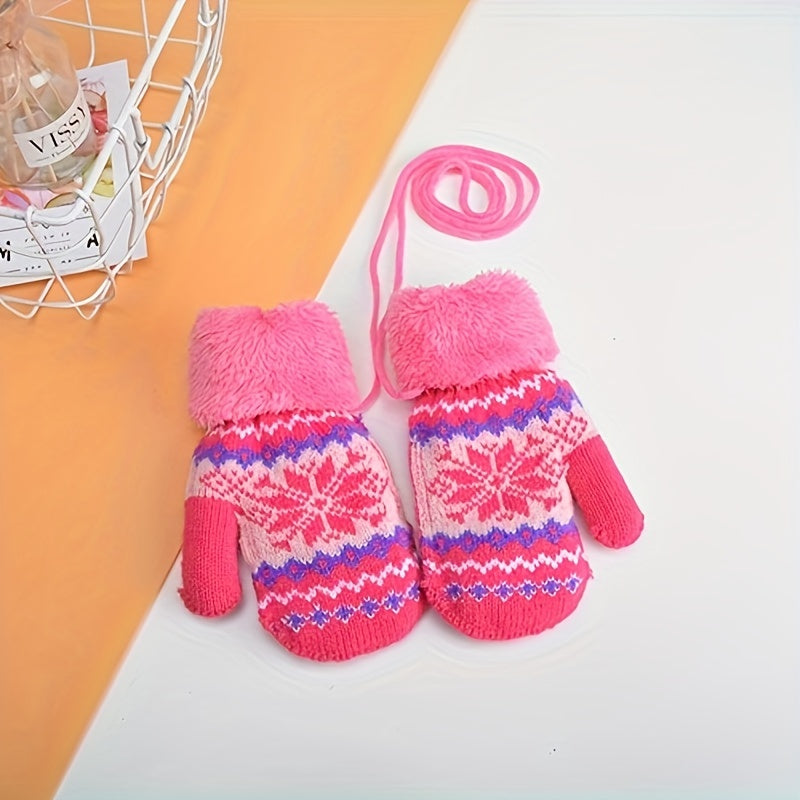 Gants enfant coloris rose rouge, motif floral