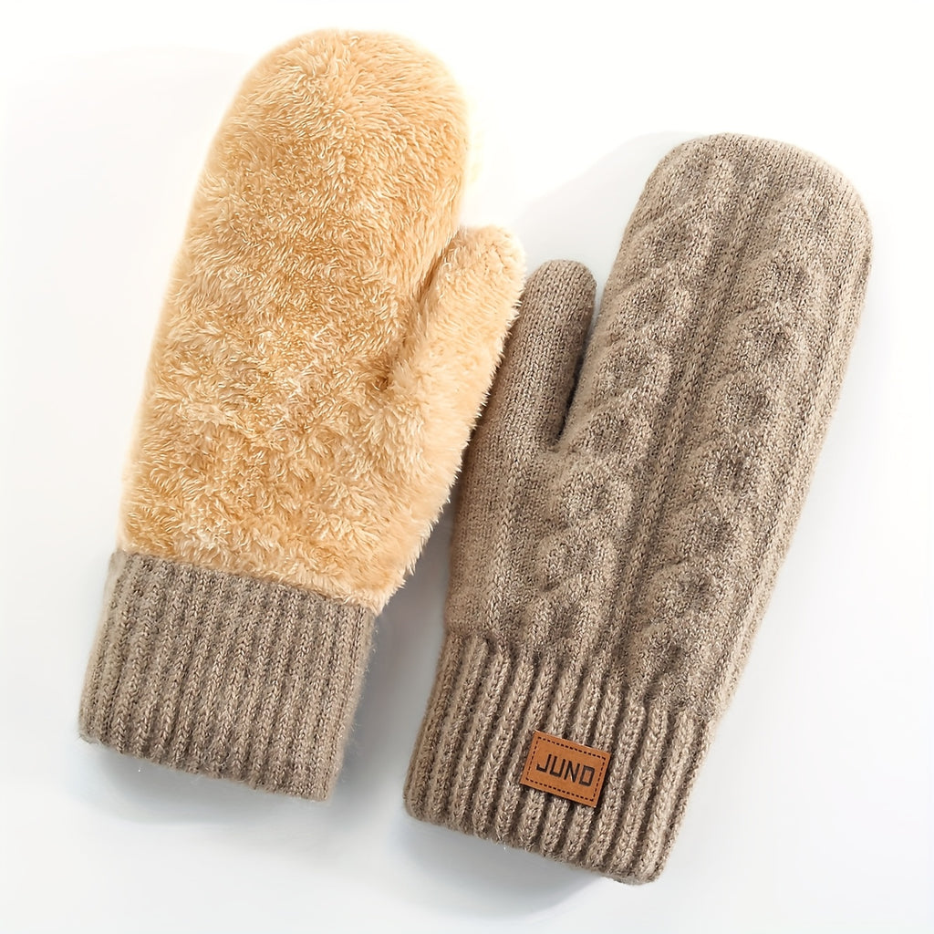 Gants moufle femme kaki, maille texturée