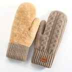 Gants moufle femme kaki, maille texturée