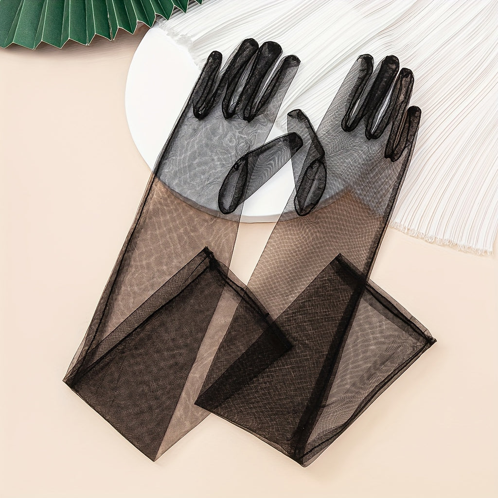 Gants longs femme tulle coloris noir
