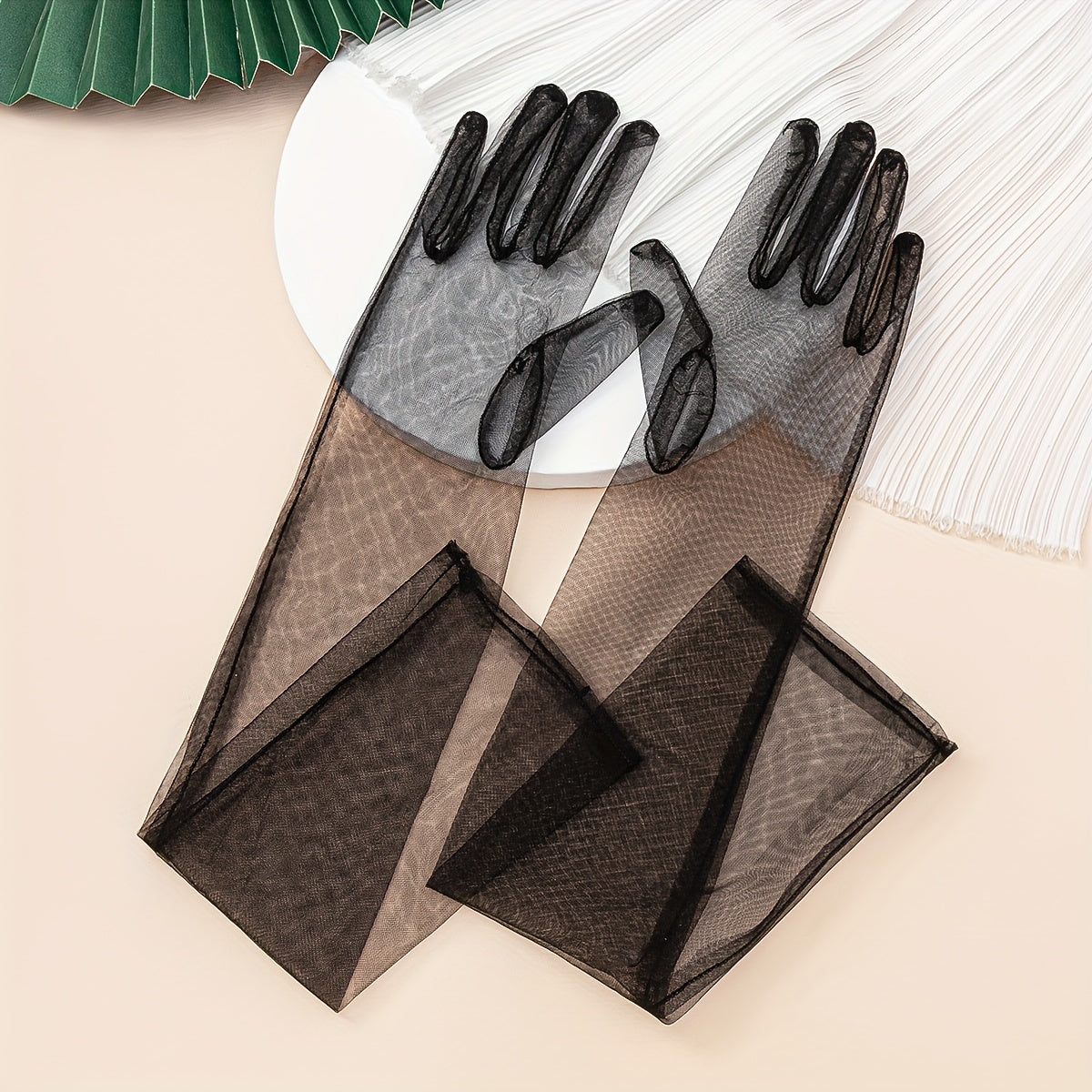 Gants longs femme tulle coloris noir