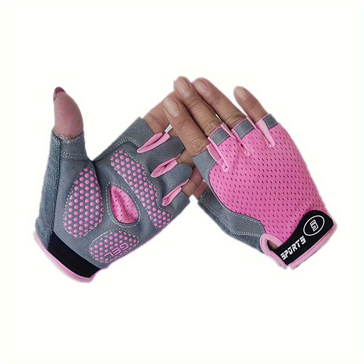 Gants enfant coloris rose, demi-doigts
