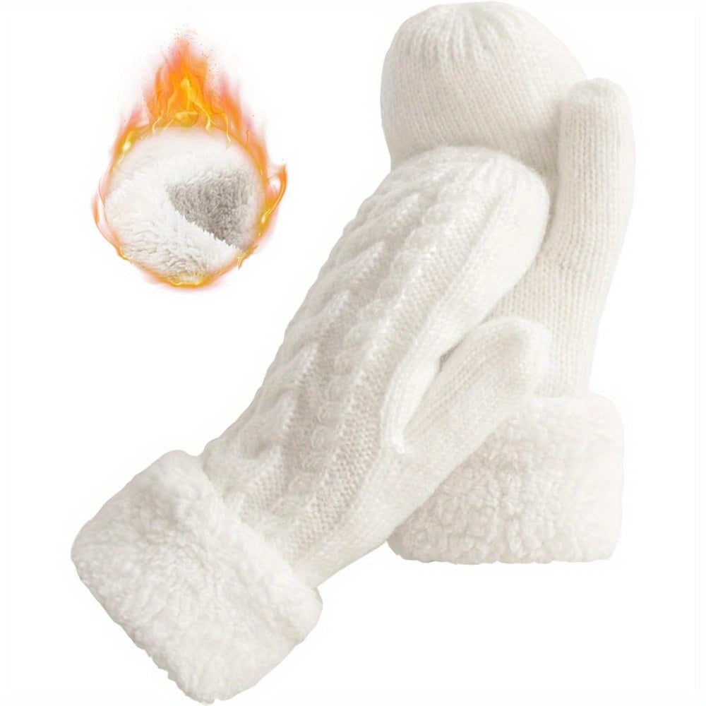 Moufle femme blanche, tricot torsadé
