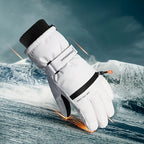 Gant de ski blanc, poignet côtelé et fermeture éclair