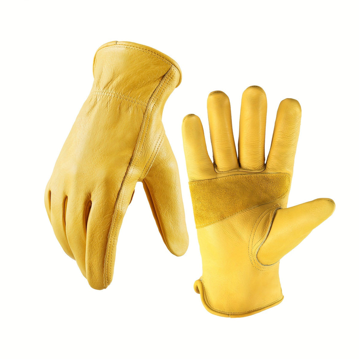 Gants cuir homme jaune, paume renforcée visible