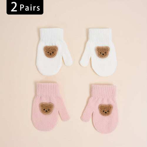 Gants bébé coloris blanc et rose, motif ours