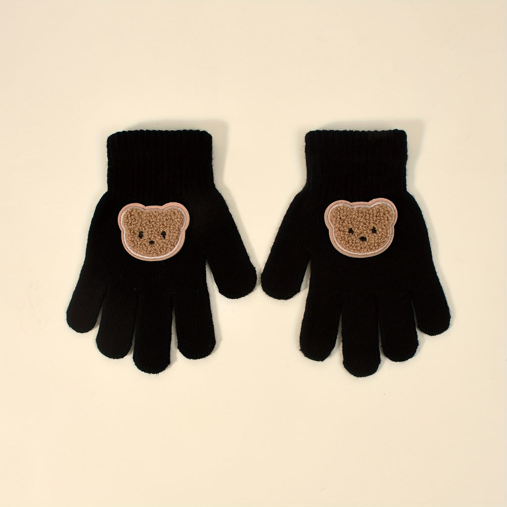 Gants enfant coloris noir, tricot extensible