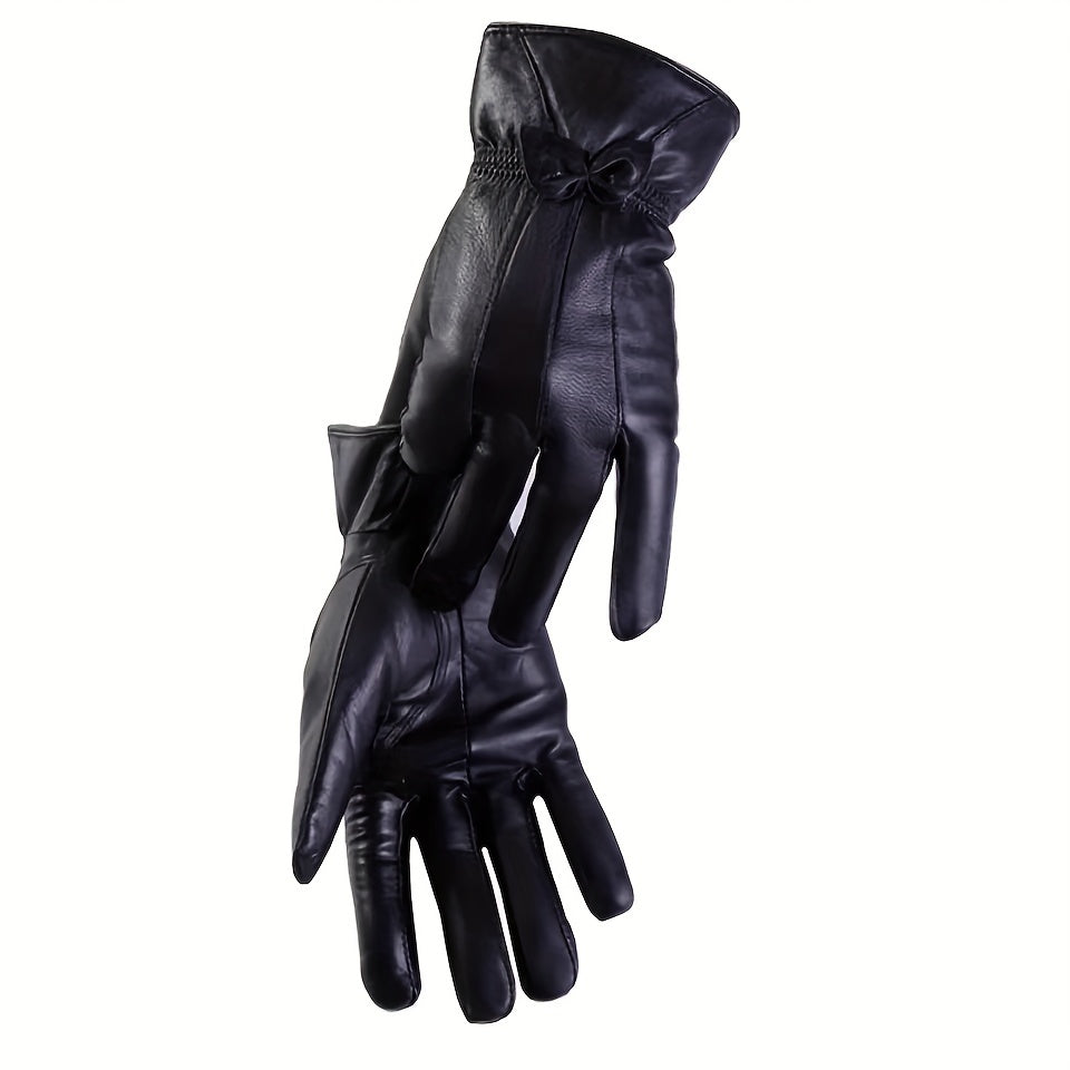 Gants cuir femme violet, posés à plat