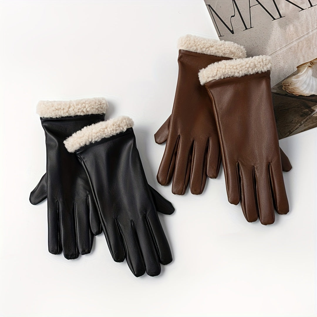 Gants en cuir PU, vue de la doublure peluche