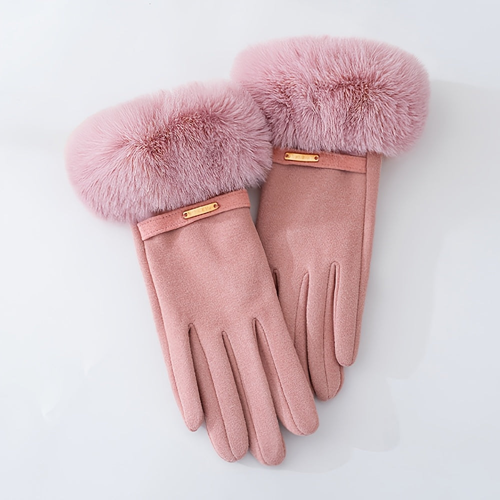 Gants femme coloris rose, col fausse fourrure