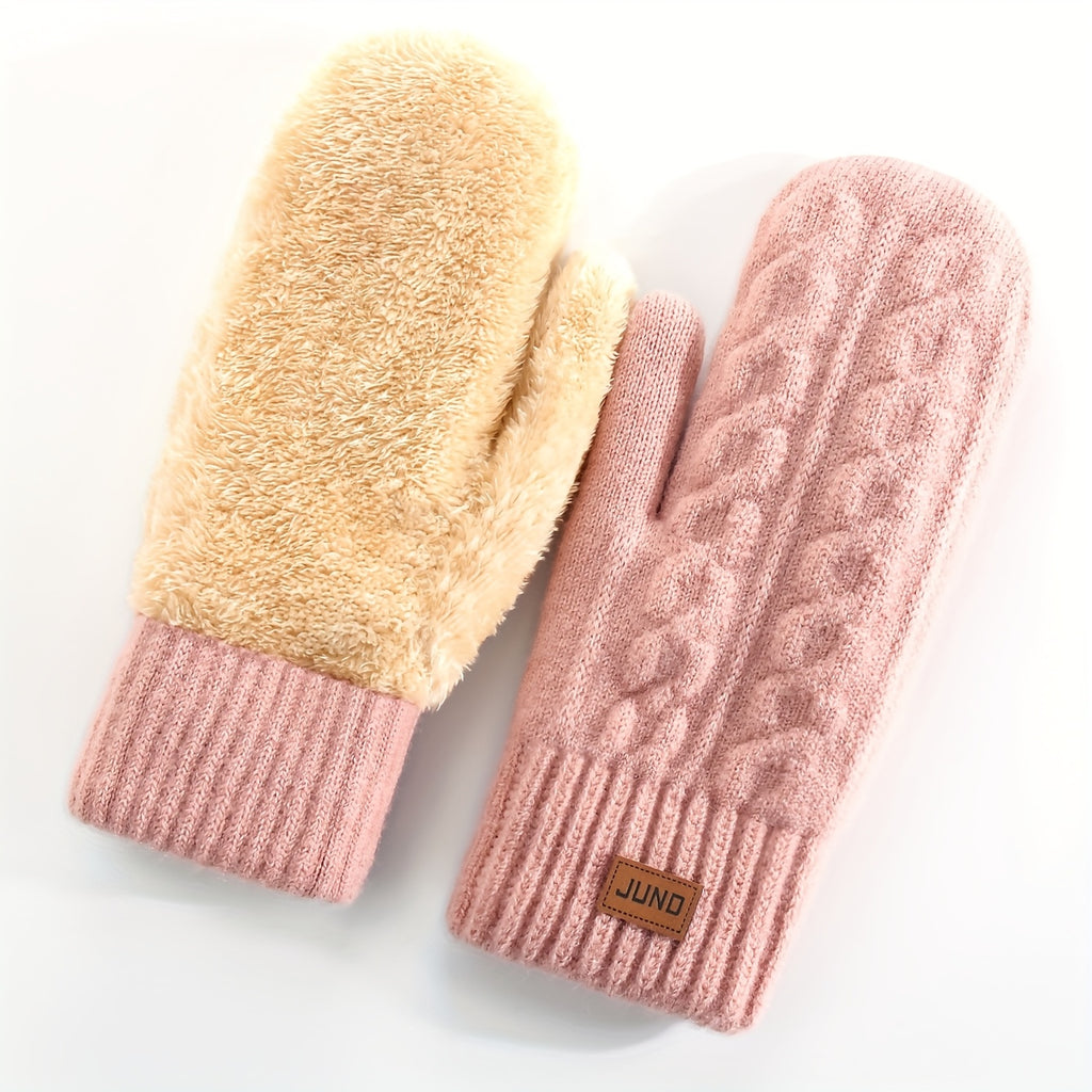 Gants moufle femme rose, portés