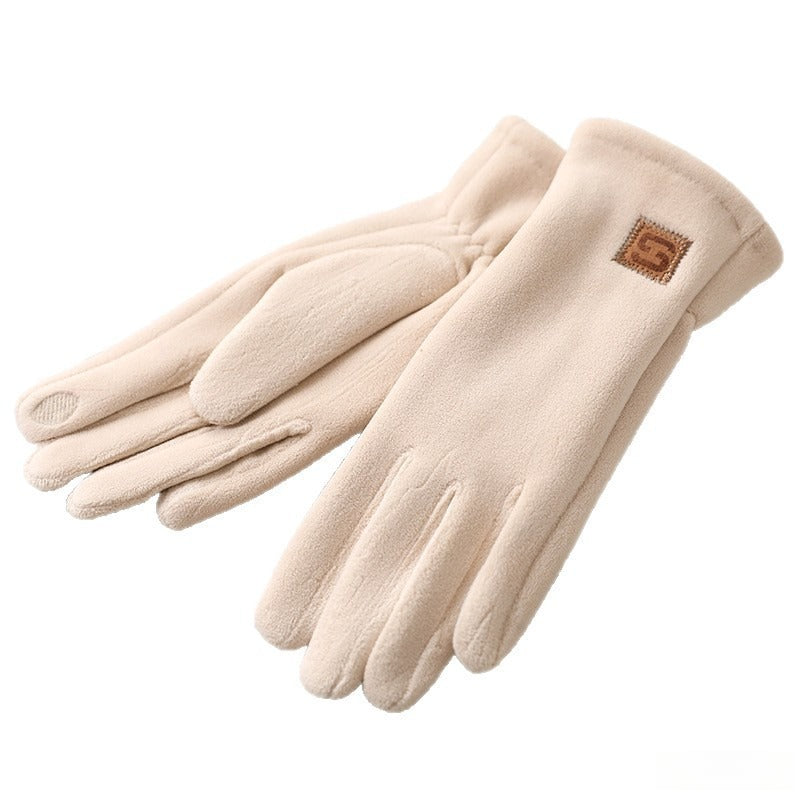 Gants femme polaire, comparaison noir et beige