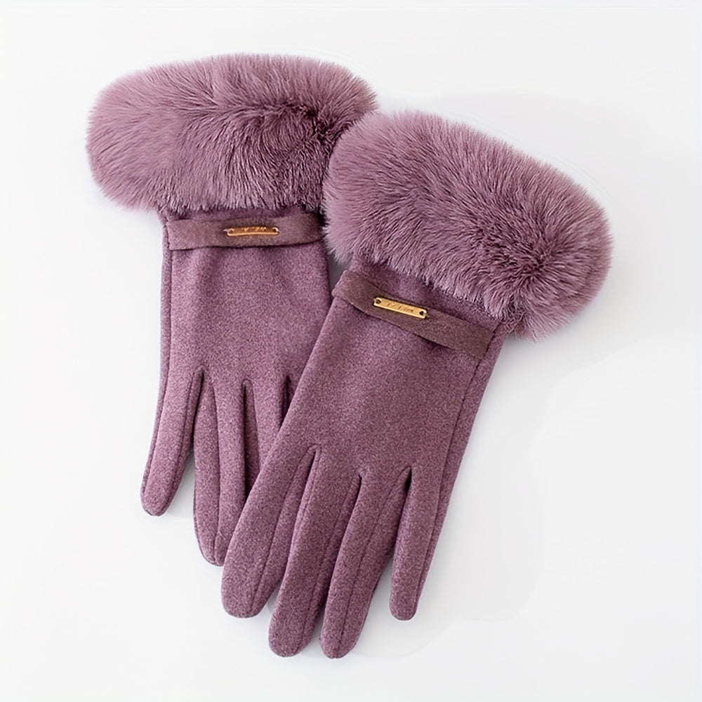 Gants femme coloris mauve, col fausse fourrure