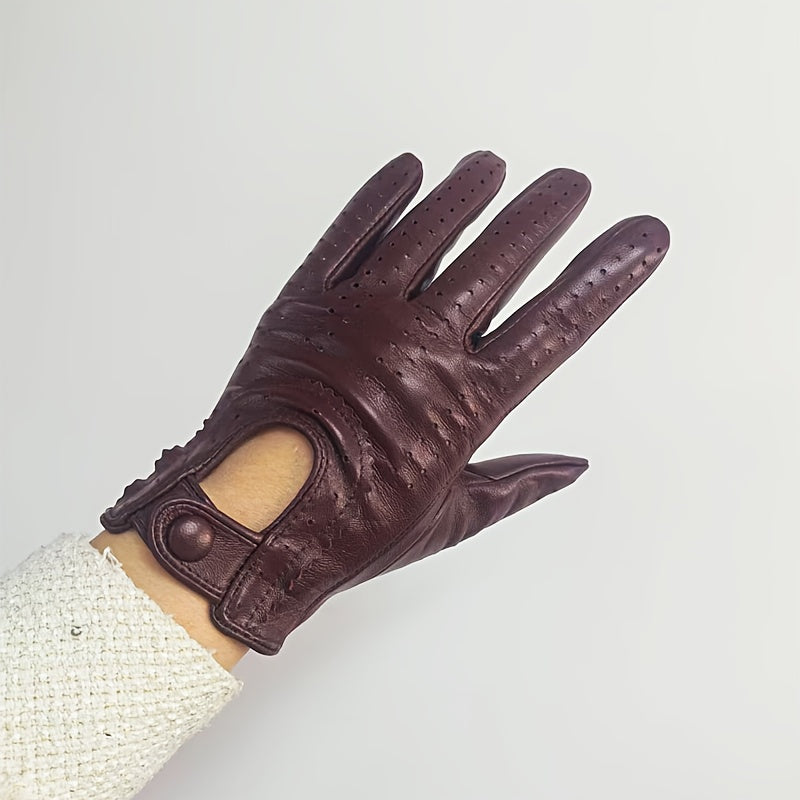Gants cuir femme perforés, coloris bourgogne
