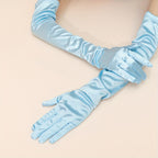 Gants longs femme satin coloris bleu clair