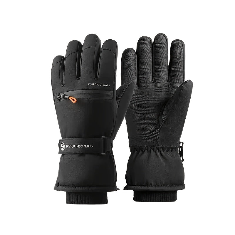 Gants de ski noirs, vue à plat du dos et de la paume
