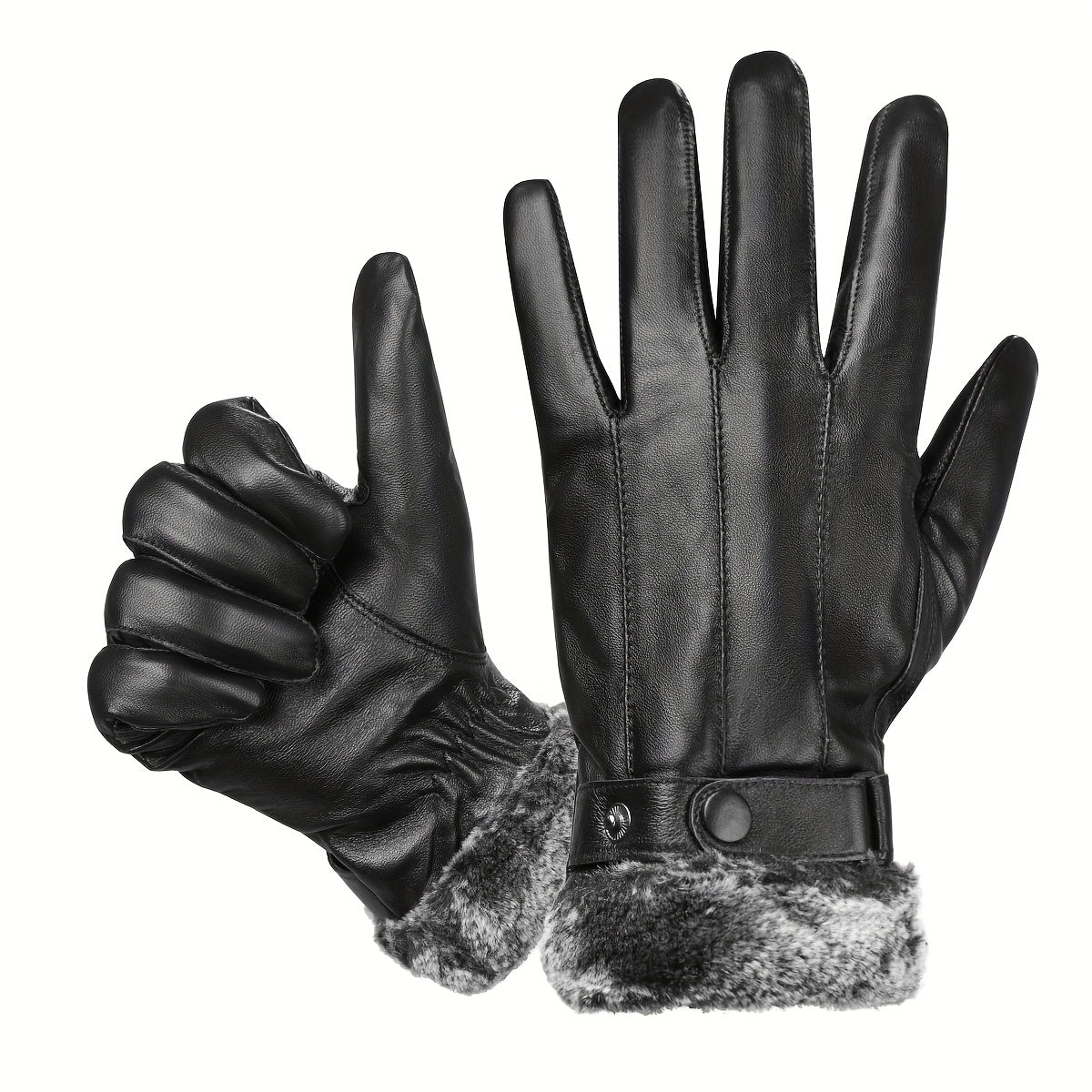 Gant homme noir en cuir de mouton, revers fausse fourrure