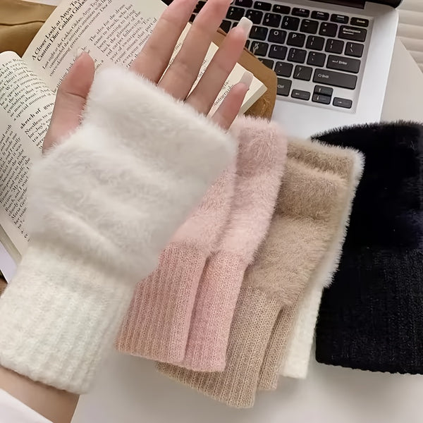 Mitaines femme peluche, présentation des 4 coloris