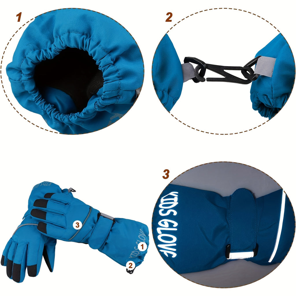 Moufles enfant polaire noir, vue portée avec veste de ski