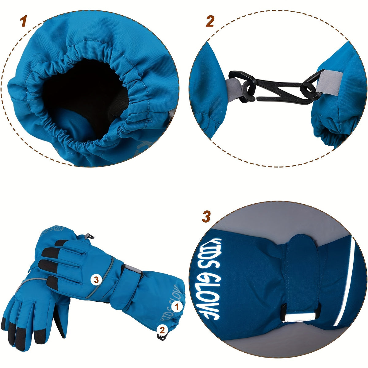 Moufles enfant polaire noir, vue portée avec veste de ski