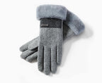 Gants femme gris en laine, doigts effilés et poignet fourré