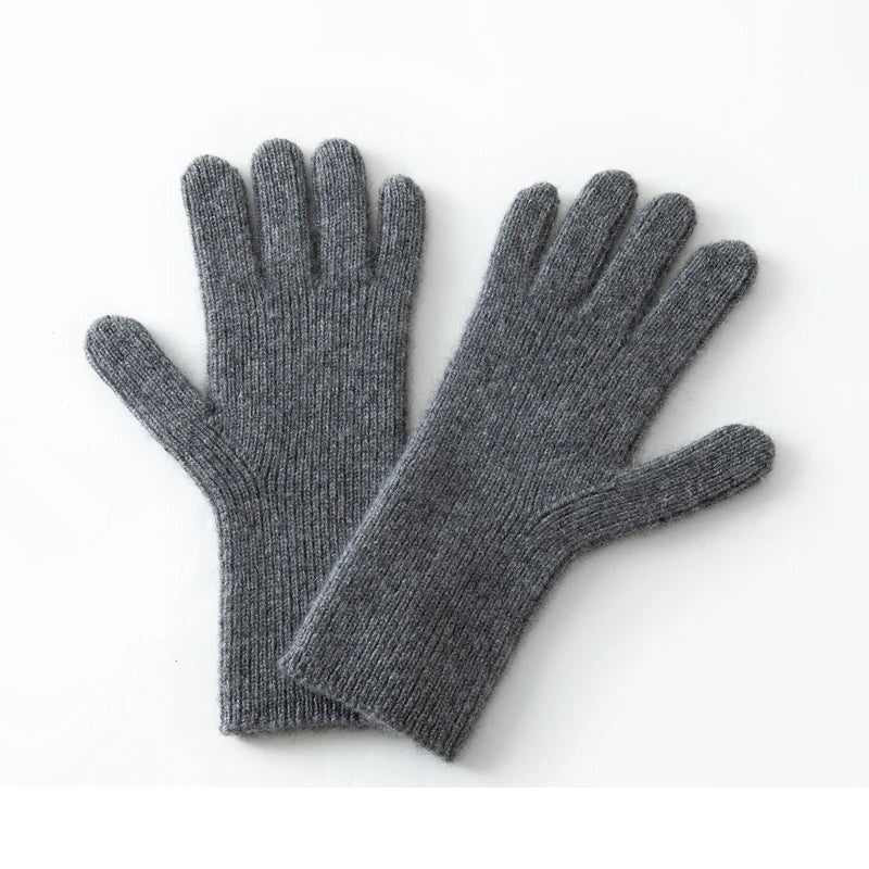Gants femme en cachemire gris, poignet côtelé